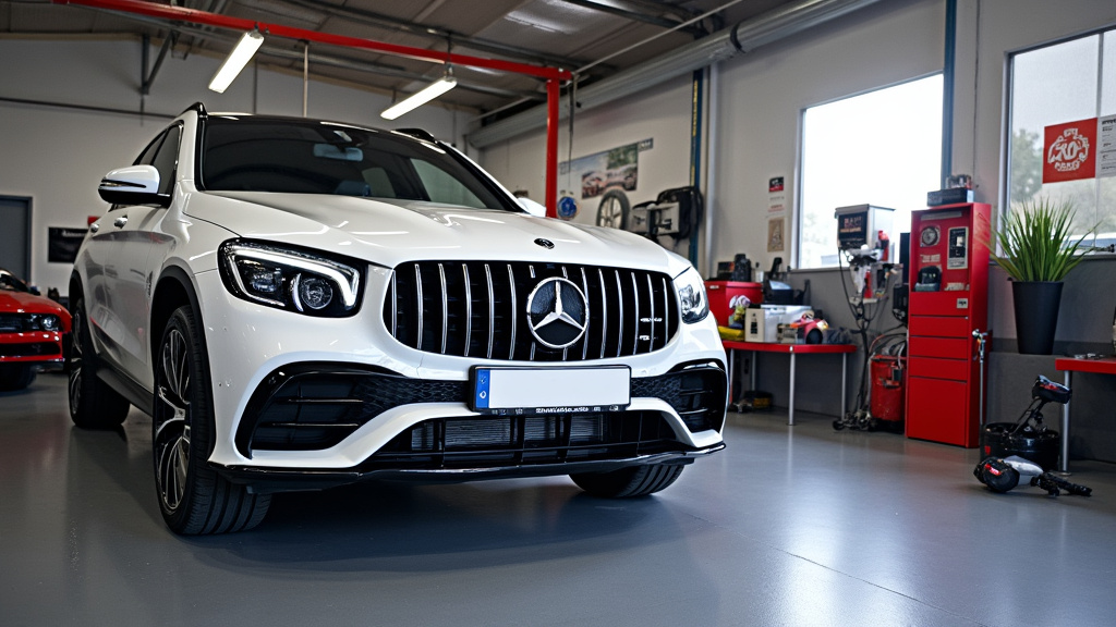 Façade du garage Midi Auto à Geispolsheim avec véhicules en atelier